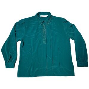Yves St. Clair Vintage‎ Green Embellished Pleated Career Blouse Size 16 (J)